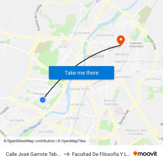 Calle José Garrote Tebar 21 to Facultad De Filosofía Y Letras map