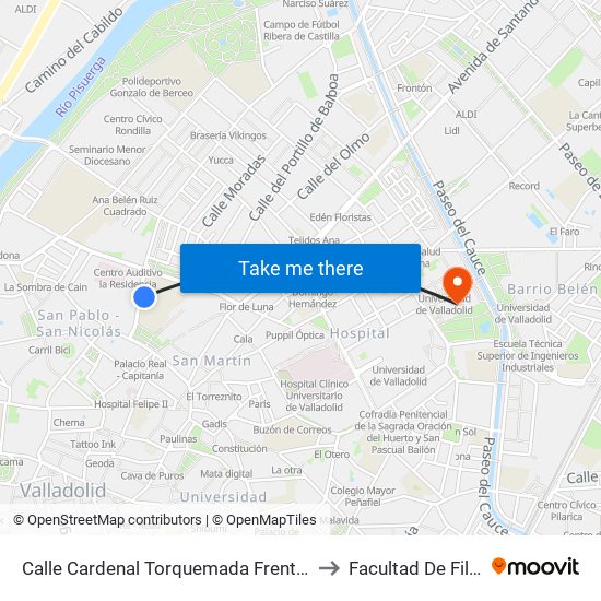 Calle Cardenal Torquemada Frente Antiguo Hospital Ríohortega to Facultad De Filosofía Y Letras map