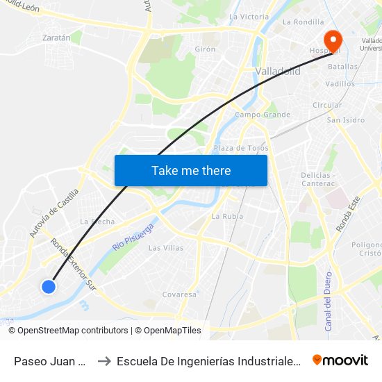 Paseo Juan Carlos I 1 to Escuela De Ingenierías Industriales (Sede Mergelina) map