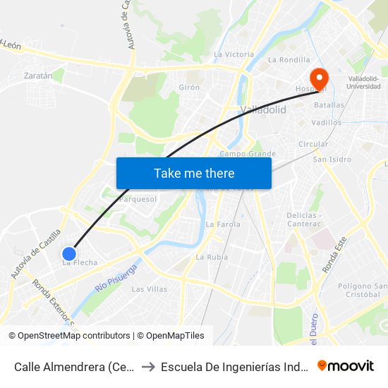 Calle Almendrera (Ceip Raimundo De Blas) to Escuela De Ingenierías Industriales (Sede Mergelina) map