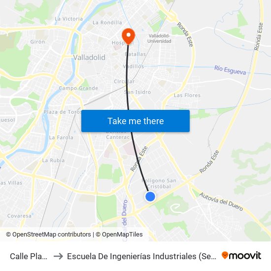 Calle Plata 43 to Escuela De Ingenierías Industriales (Sede Mergelina) map