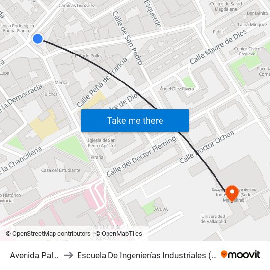Avenida Palencia 2 to Escuela De Ingenierías Industriales (Sede Mergelina) map