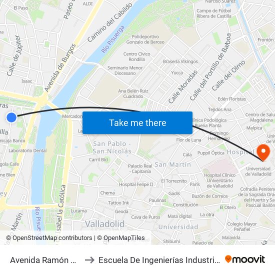 Avenida Ramón Pradera 15-17 to Escuela De Ingenierías Industriales (Sede Mergelina) map