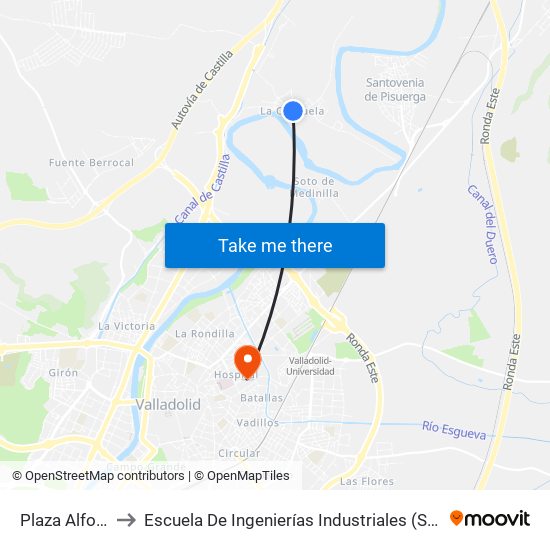 Plaza Alfonso X to Escuela De Ingenierías Industriales (Sede Mergelina) map