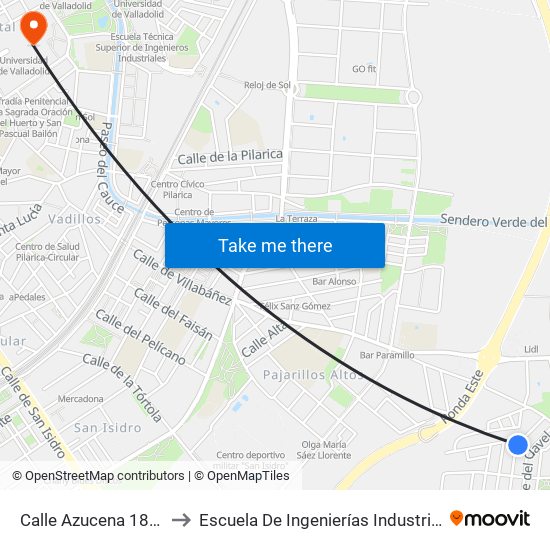 Calle Azucena 18 Esquina Dalia to Escuela De Ingenierías Industriales (Sede Mergelina) map