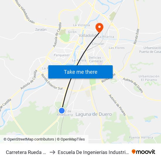 Carretera Rueda Piscinas Fasa to Escuela De Ingenierías Industriales (Sede Mergelina) map