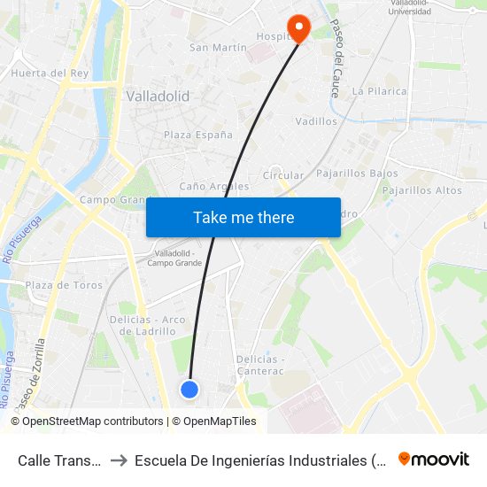 Calle Transición 3 to Escuela De Ingenierías Industriales (Sede Mergelina) map