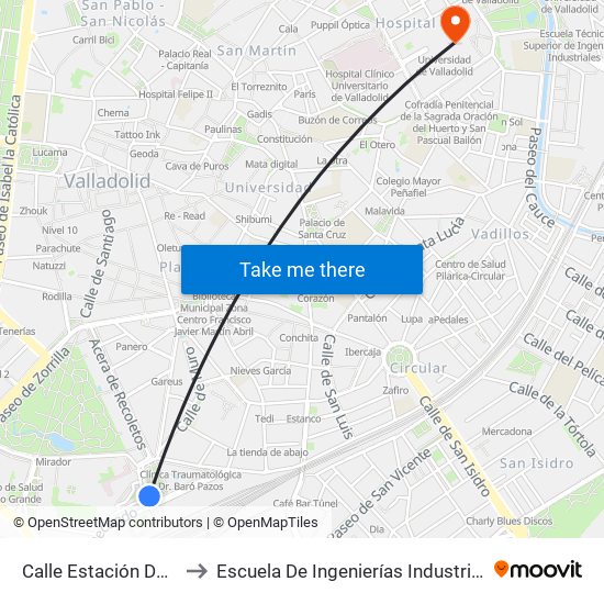 Calle Estación Del Norte Renfe to Escuela De Ingenierías Industriales (Sede Mergelina) map