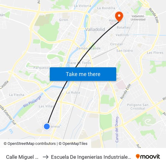 Calle Miguel Delibes 1 to Escuela De Ingenierías Industriales (Sede Mergelina) map