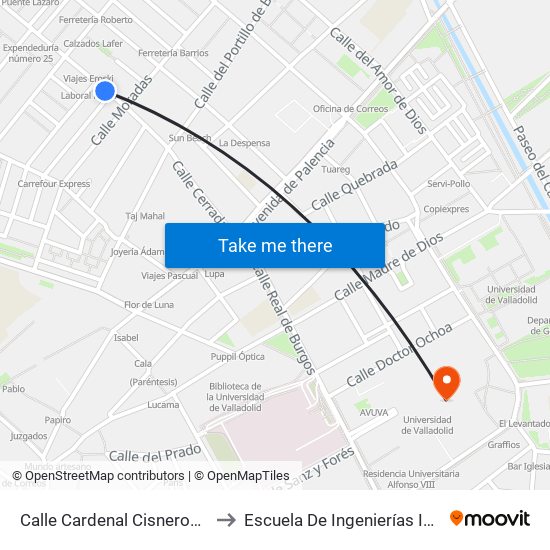 Calle Cardenal Cisneros Esquina San Juan De Ávila to Escuela De Ingenierías Industriales (Sede Mergelina) map