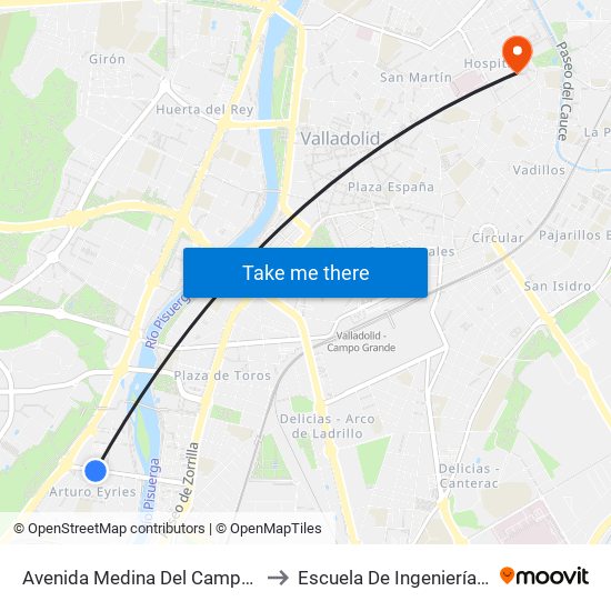 Avenida Medina Del Campo 15 Frente Centro Salud Arturo Eyríes to Escuela De Ingenierías Industriales (Sede Mergelina) map