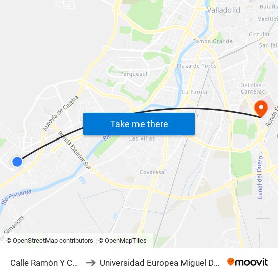 Calle Ramón Y Cajal 49b to Universidad Europea Miguel De Cervantes map