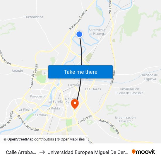 Calle Arrabal 13 to Universidad Europea Miguel De Cervantes map