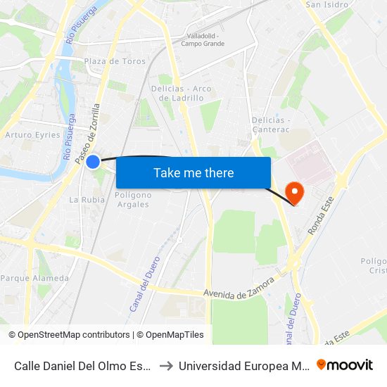 Calle Daniel Del Olmo Esquina Paseo Zorrilla to Universidad Europea Miguel De Cervantes map