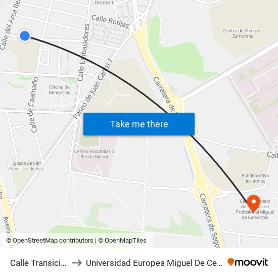 Calle Transición 3 to Universidad Europea Miguel De Cervantes map
