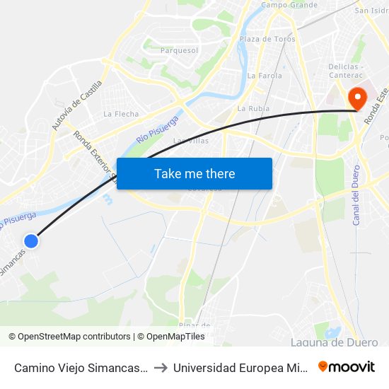 Camino Viejo Simancas Pago La Bomba to Universidad Europea Miguel De Cervantes map
