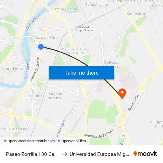 Paseo Zorrilla 130 Centro Comercial to Universidad Europea Miguel De Cervantes map