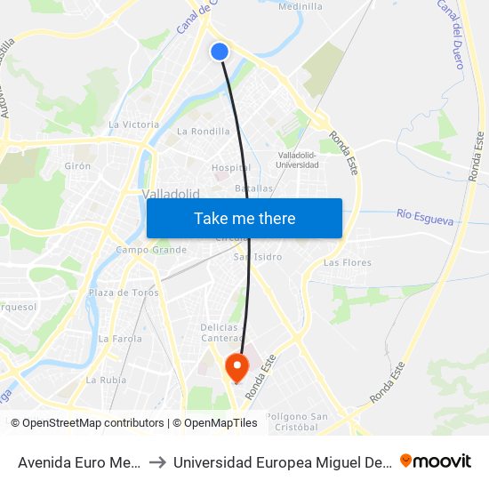 Avenida Euro Mercaolid to Universidad Europea Miguel De Cervantes map