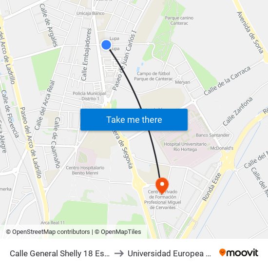 Calle General Shelly 18 Esquina Avenida Segovia to Universidad Europea Miguel De Cervantes map