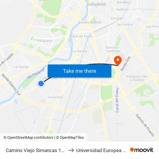 Camino Viejo Simancas 167 Esquina José Velicia to Universidad Europea Miguel De Cervantes map