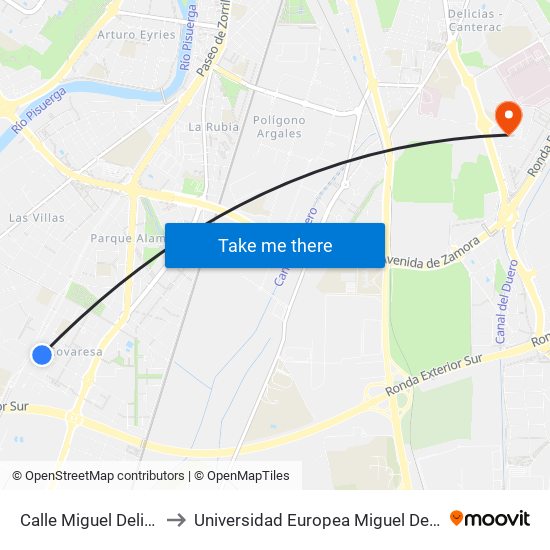 Calle Miguel Delibes 14 to Universidad Europea Miguel De Cervantes map