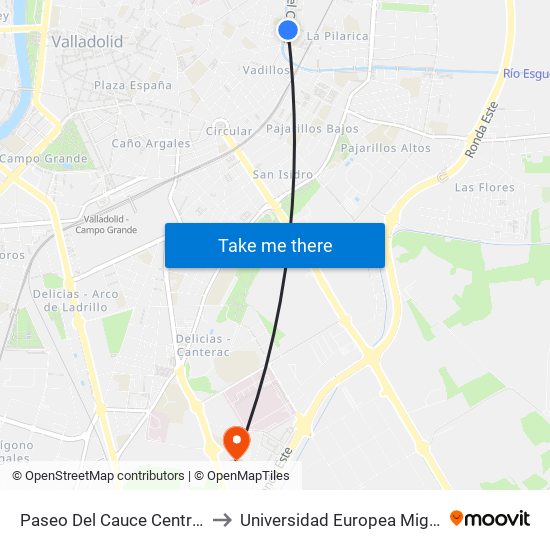 Paseo Del Cauce Centro Salud Pilarica to Universidad Europea Miguel De Cervantes map