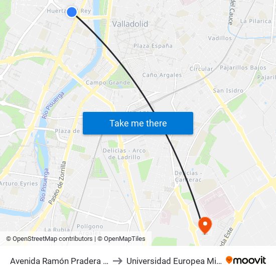 Avenida Ramón Pradera Feria De Valladolid to Universidad Europea Miguel De Cervantes map