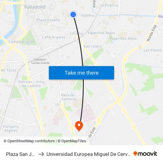 Plaza San Juan to Universidad Europea Miguel De Cervantes map