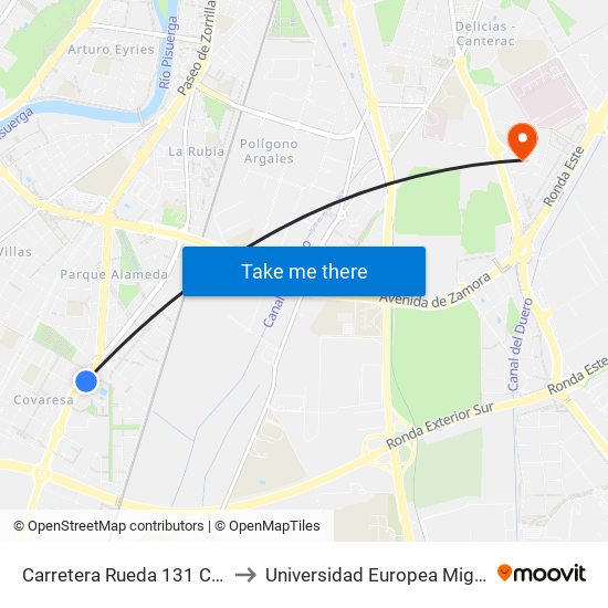 Carretera Rueda 131 Centro Deportivo to Universidad Europea Miguel De Cervantes map