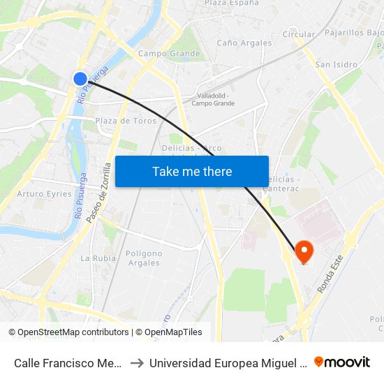 Calle Francisco Mendizábal 5 to Universidad Europea Miguel De Cervantes map