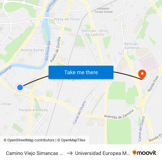 Camino Viejo Simancas 45 Centro Comercial to Universidad Europea Miguel De Cervantes map
