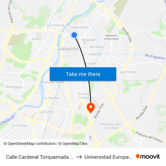 Calle Cardenal Torquemada Esquina Rondilla Santa Teresa to Universidad Europea Miguel De Cervantes map