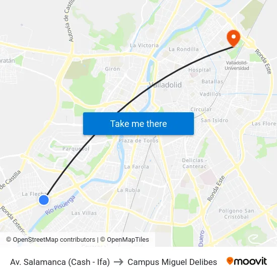 Av. Salamanca (Cash - Ifa) to Campus Miguel Delibes map