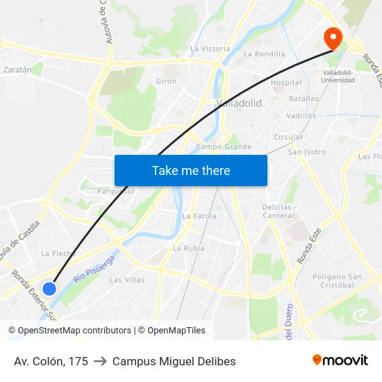 Av. Colón, 175 to Campus Miguel Delibes map
