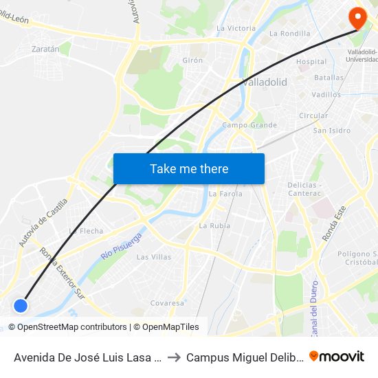 Avenida De José Luis Lasa 27 to Campus Miguel Delibes map