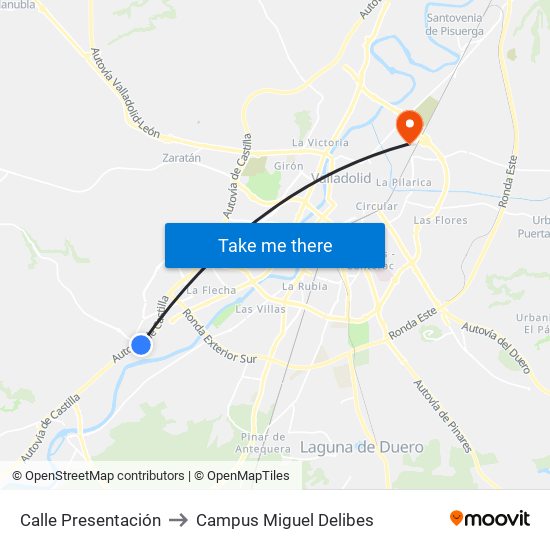 Calle Presentación to Campus Miguel Delibes map