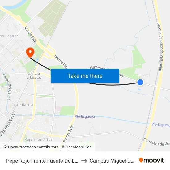 Pepe Rojo Frente Fuente De La Mora to Campus Miguel Delibes map