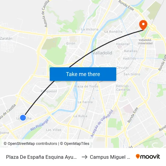 Plaza De España Esquina Ayuntamiento to Campus Miguel Delibes map