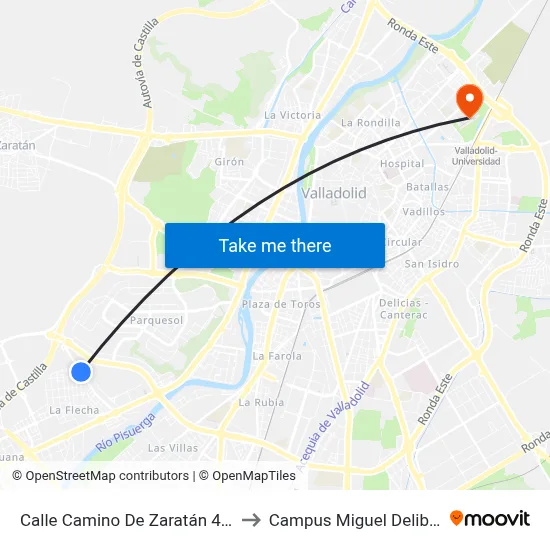 Calle Camino De Zaratán 40a to Campus Miguel Delibes map
