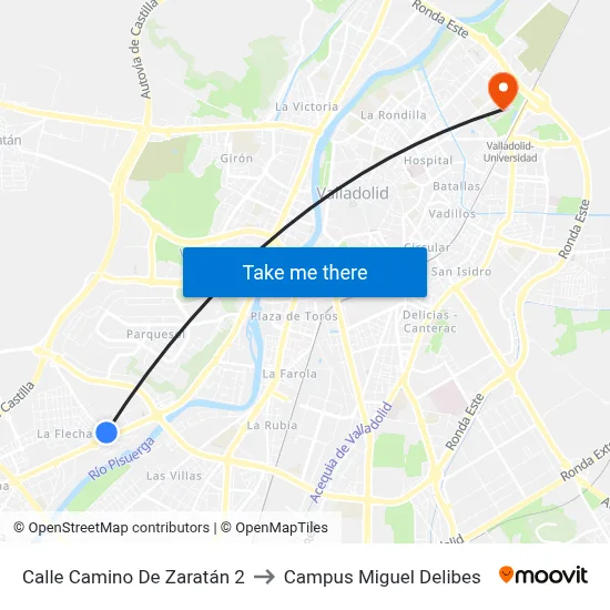 Calle Camino De Zaratán 2 to Campus Miguel Delibes map