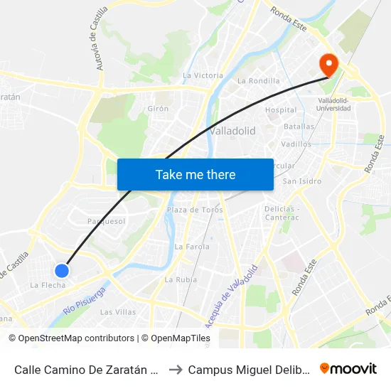 Calle Camino De Zaratán 22 to Campus Miguel Delibes map