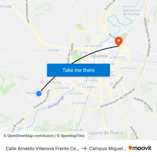 Calle Arnaldo Vilanova Frente Centro Deportivo to Campus Miguel Delibes map