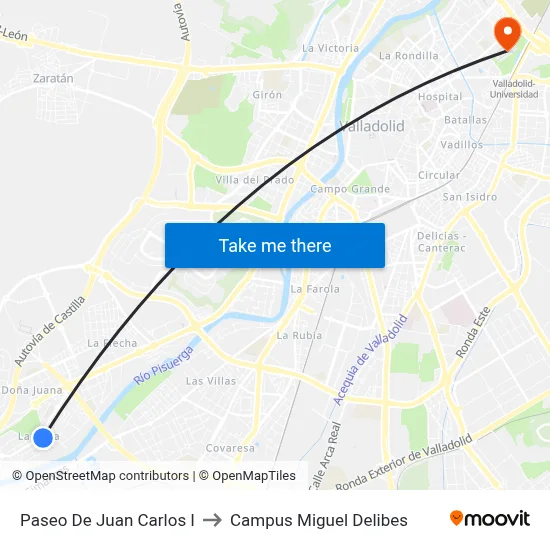 Paseo De Juan Carlos I to Campus Miguel Delibes map