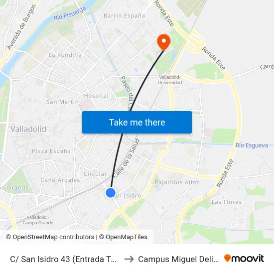C/ San Isidro 43 (Entrada Túnel) to Campus Miguel Delibes map