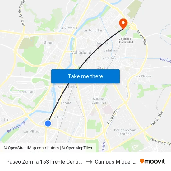 Paseo Zorrilla 153 Frente Centro Comercial to Campus Miguel Delibes map