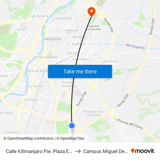 Calle Kilimanjaro Fte. Plaza Everest to Campus Miguel Delibes map