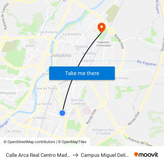 Calle Arca Real Centro Madrid to Campus Miguel Delibes map
