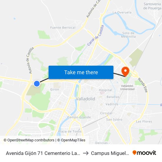 Avenida Gijón 71 Cementerio Las Contiendas to Campus Miguel Delibes map