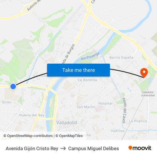 Avenida Gijón Cristo Rey to Campus Miguel Delibes map