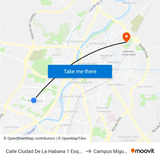 Calle Ciudad De La Habana 1 Esquina Amadeo Arias to Campus Miguel Delibes map